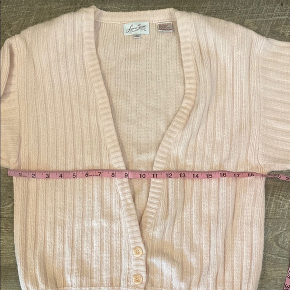 Vintage Laura Scott light Pink Cardigan 3 button Sweater with Ribbed Knit - Picture 8 of 11